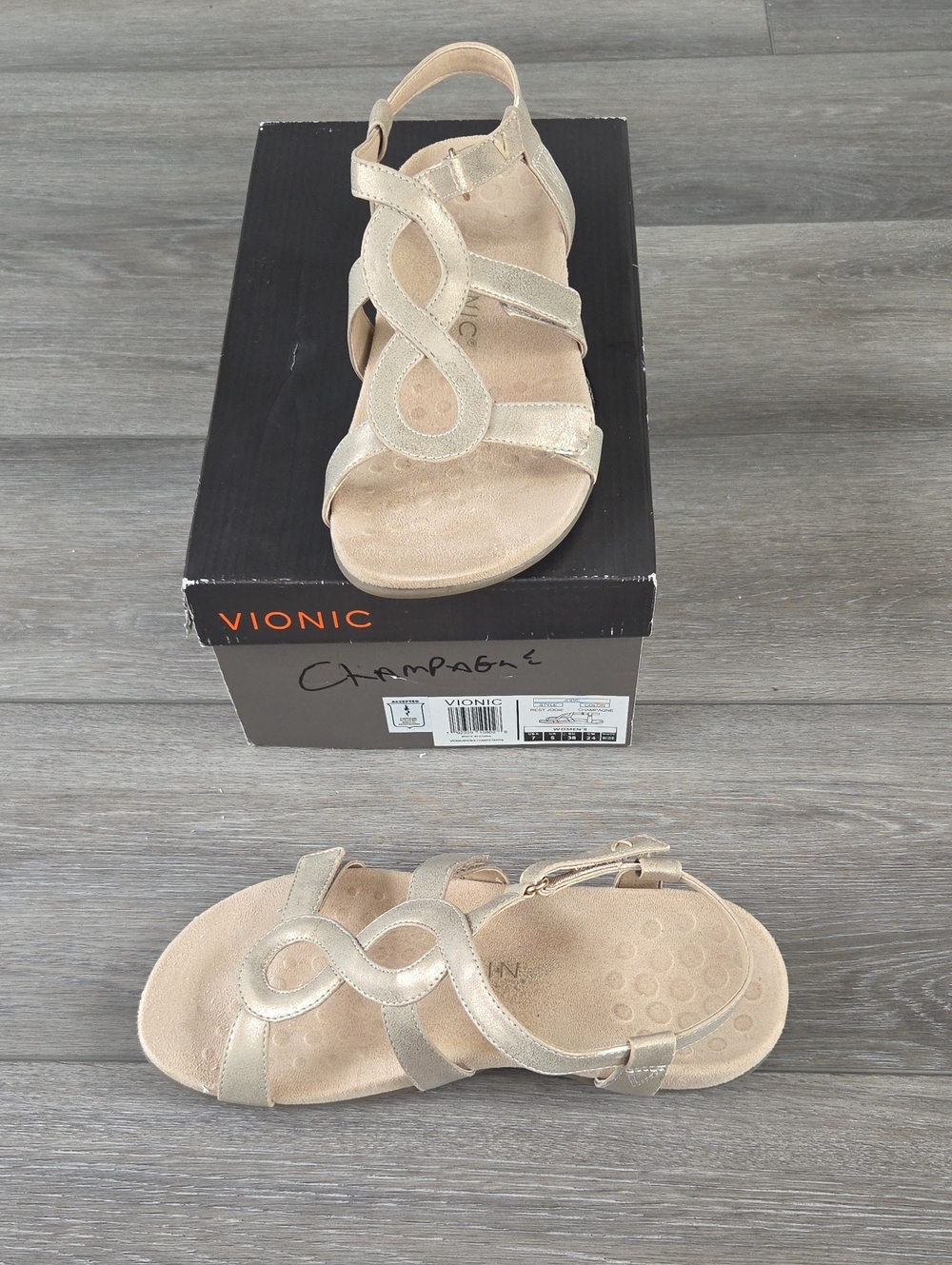 Vionic Women's Champagne Rest Jodie Metallic Comfort Sandals 7 Wide